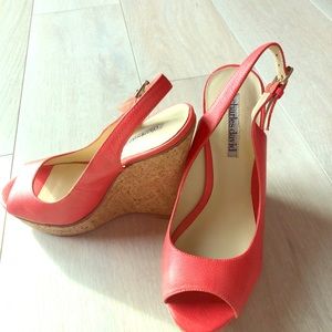 Charles Davis Coral Cork Wedge Peep Toe Sandal 7